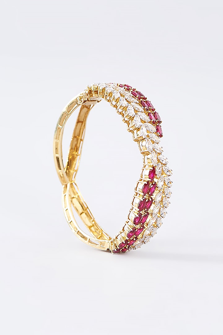 Gold Finish CZ & Ruby Bracelet In Sterling Silver by STELLA CREATIONS at Pernia's Pop Up Shop