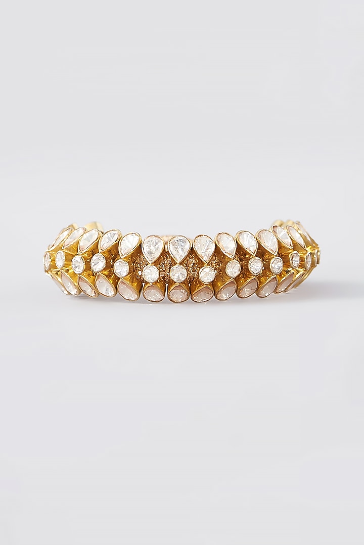 Gold Finish Moissanite Polki Bracelet In Sterling Silver by STELLA CREATIONS at Pernia's Pop Up Shop
