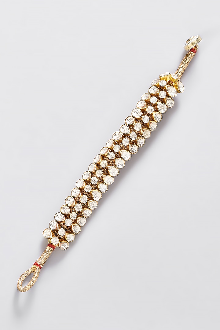 Gold Finish Moissanite Polki Bracelet In Sterling Silver by STELLA CREATIONS at Pernia's Pop Up Shop