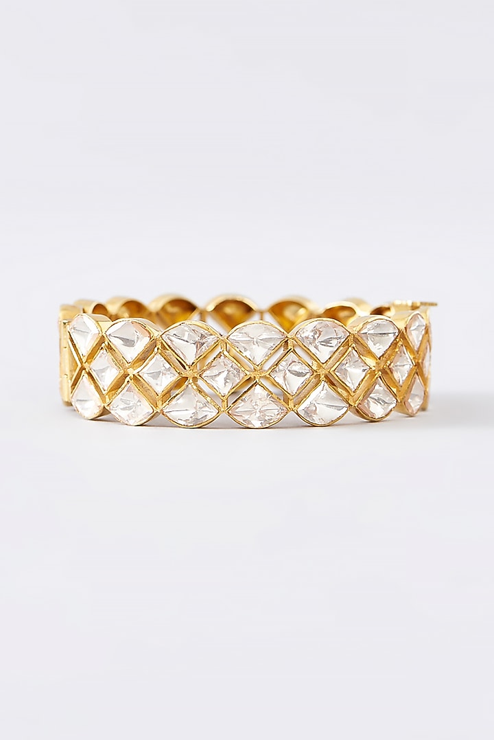 Gold Finish Moissanite Polki Bangle In Sterling Silver by STELLA CREATIONS at Pernia's Pop Up Shop