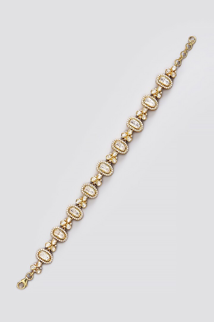 Gold Finish Moissanite Polki & CZ Bracelet In Sterling Silver by STELLA CREATIONS at Pernia's Pop Up Shop