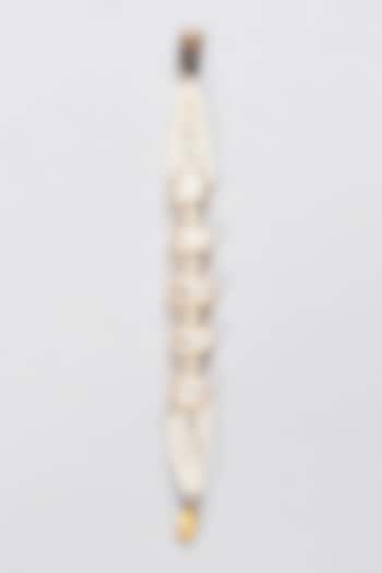 Gold Finish Moissanite Polki & Pearl Bracelet In Sterling Silver by STELLA CREATIONS at Pernia's Pop Up Shop