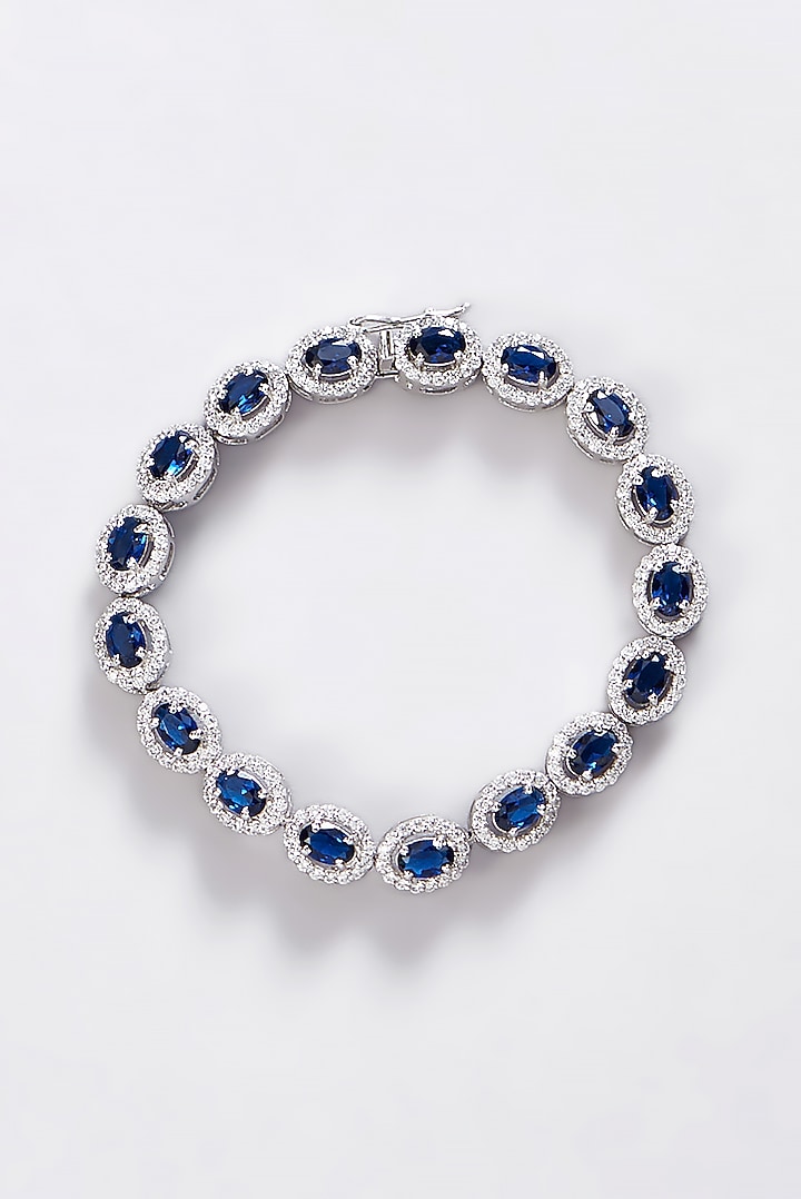 White Finish Synthetic Sapphire & CZ Bracelet In Sterling Silver by STELLA CREATIONS at Pernia's Pop Up Shop