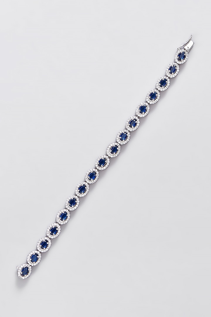 White Finish Synthetic Sapphire & CZ Bracelet In Sterling Silver by STELLA CREATIONS at Pernia's Pop Up Shop