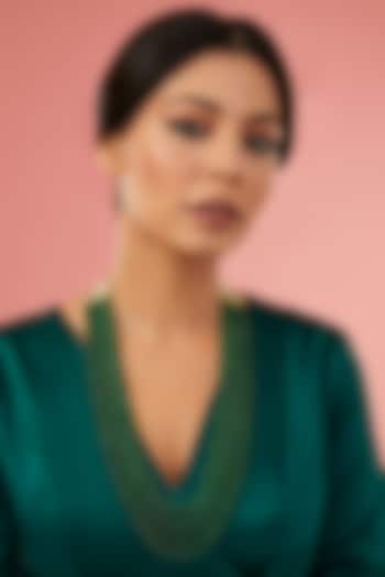 Gold Finish Synthetic Emerald Long Necklace In Sterling Silver by STELLA CREATIONS at Pernia's Pop Up Shop