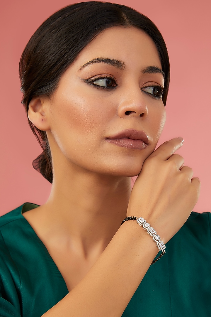 Two-Tone Finish Eurostar CZ Bracelet In Sterling Silver by STELLA CREATIONS at Pernia's Pop Up Shop