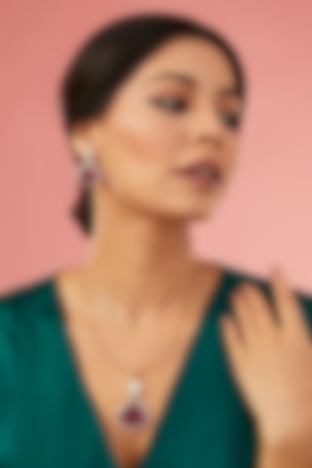 Gold Finish Moissanite Polki & Eurostar CZ Pendant Necklace Set In Sterling Silver by STELLA CREATIONS at Pernia's Pop Up Shop