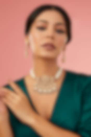 Gold Finish Moissanite Polki Choker Necklace Set In Sterling Silver by STELLA CREATIONS at Pernia's Pop Up Shop