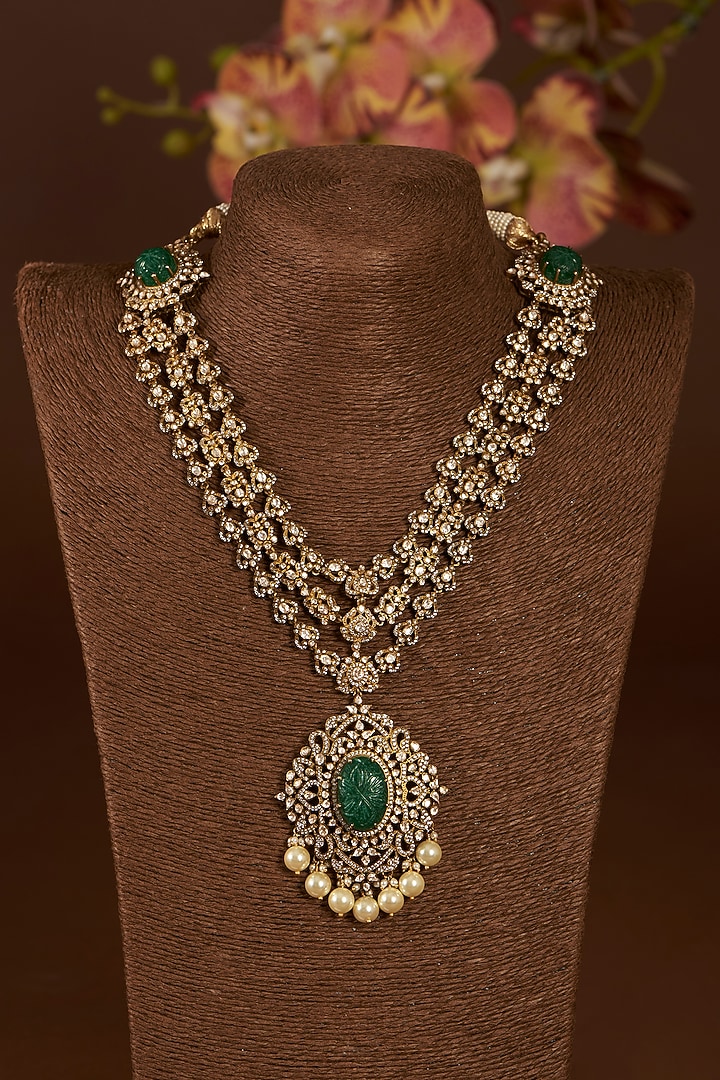 Gold Finish Moissanite Polki Choker Necklace Set In Sterling Silver by STELLA CREATIONS at Pernia's Pop Up Shop
