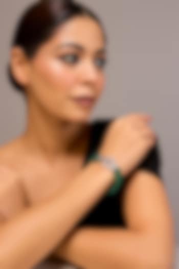 White Finish Emerald Stone & Beaded Bracelet In Sterling Silver by STELLA CREATIONS at Pernia's Pop Up Shop