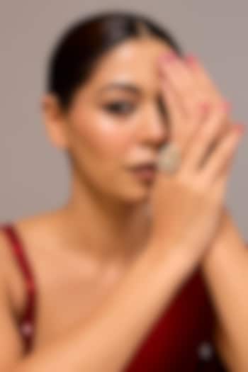 Gold Finish Moissanite Kundan Polki Ring In Sterling Silver by STELLA CREATIONS at Pernia's Pop Up Shop