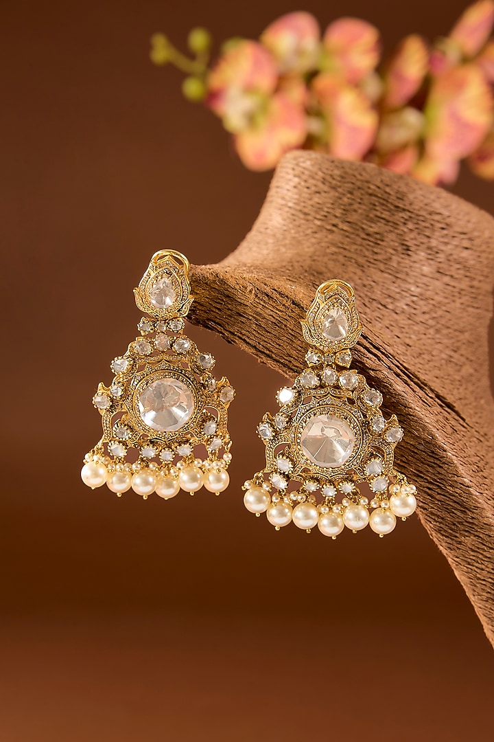 Gold Finish Kundan Polki Necklace Set In Sterling Silver by STELLA CREATIONS at Pernia's Pop Up Shop