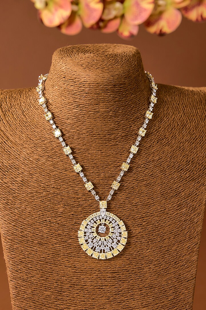 White Finish Zircon & Yellow Stone Necklace Set In Sterling Silver by STELLA CREATIONS at Pernia's Pop Up Shop