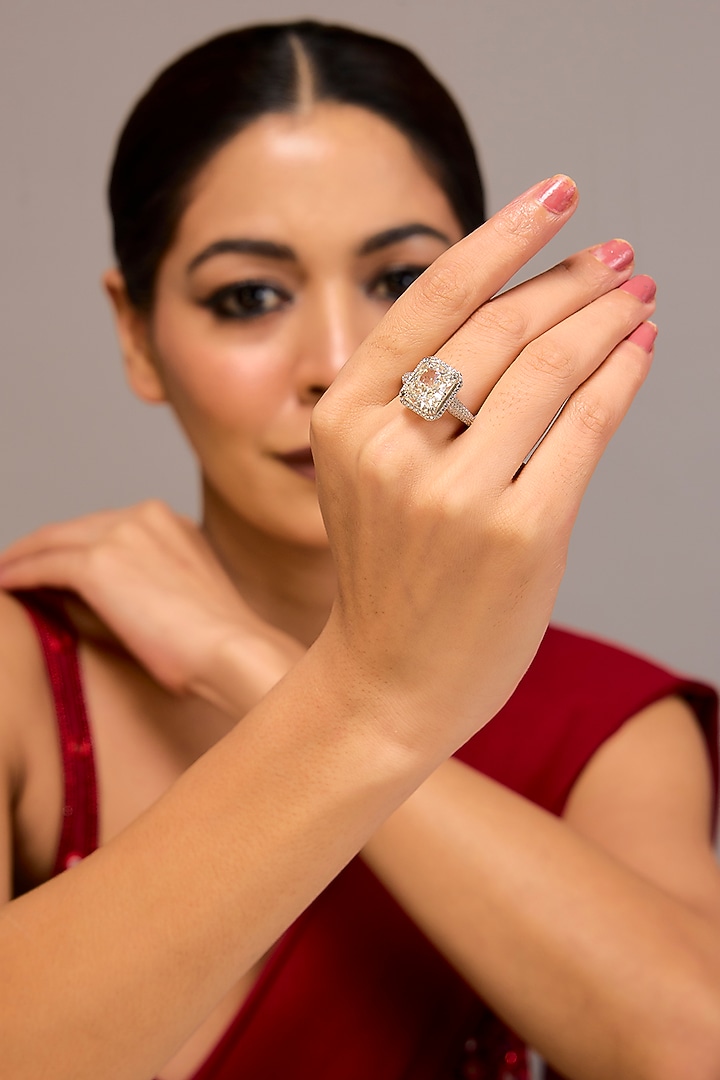 White Finish Zircon Ring In Sterling Silver by STELLA CREATIONS at Pernia's Pop Up Shop