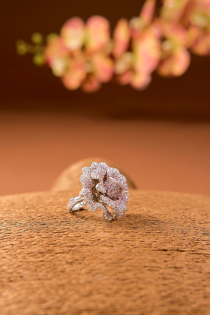 White Finish Zircon Ring In Sterling Silver by STELLA CREATIONS at Pernia's Pop Up Shop