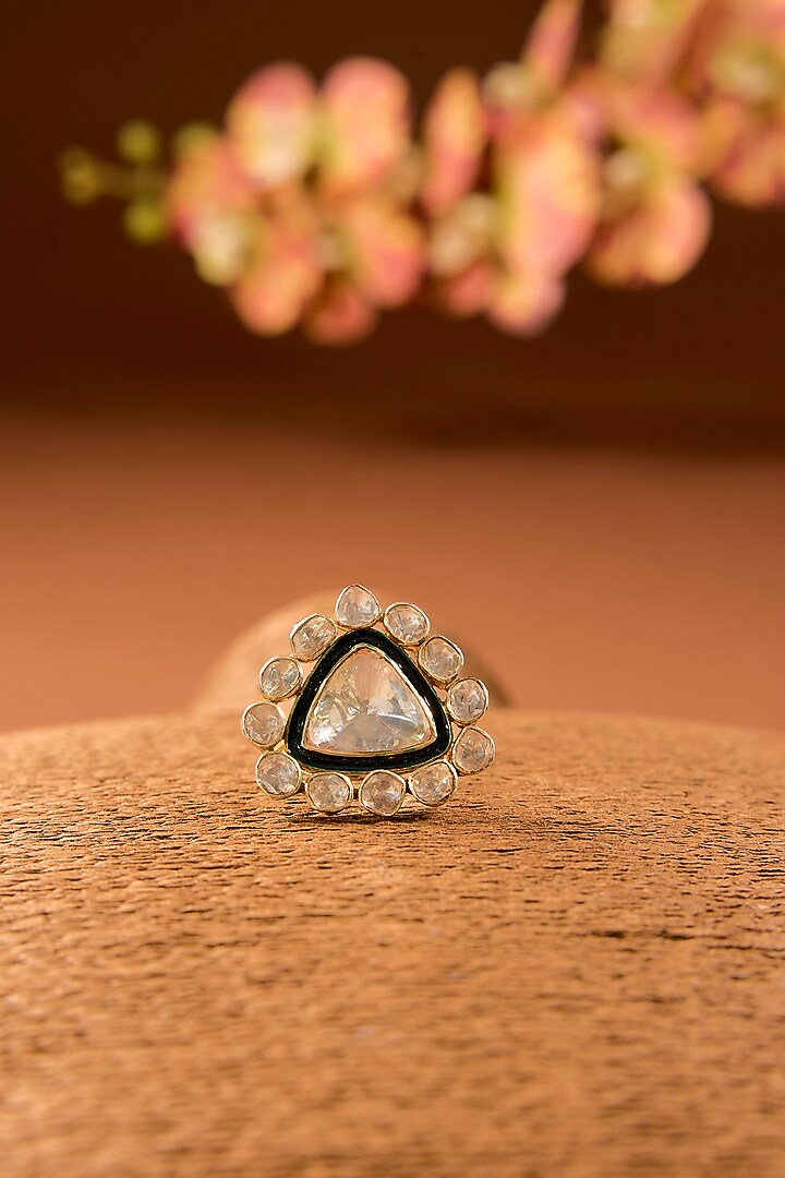 Gold Finish Kundan Polki Ring In Sterling Silver by STELLA CREATIONS at Pernia's Pop Up Shop