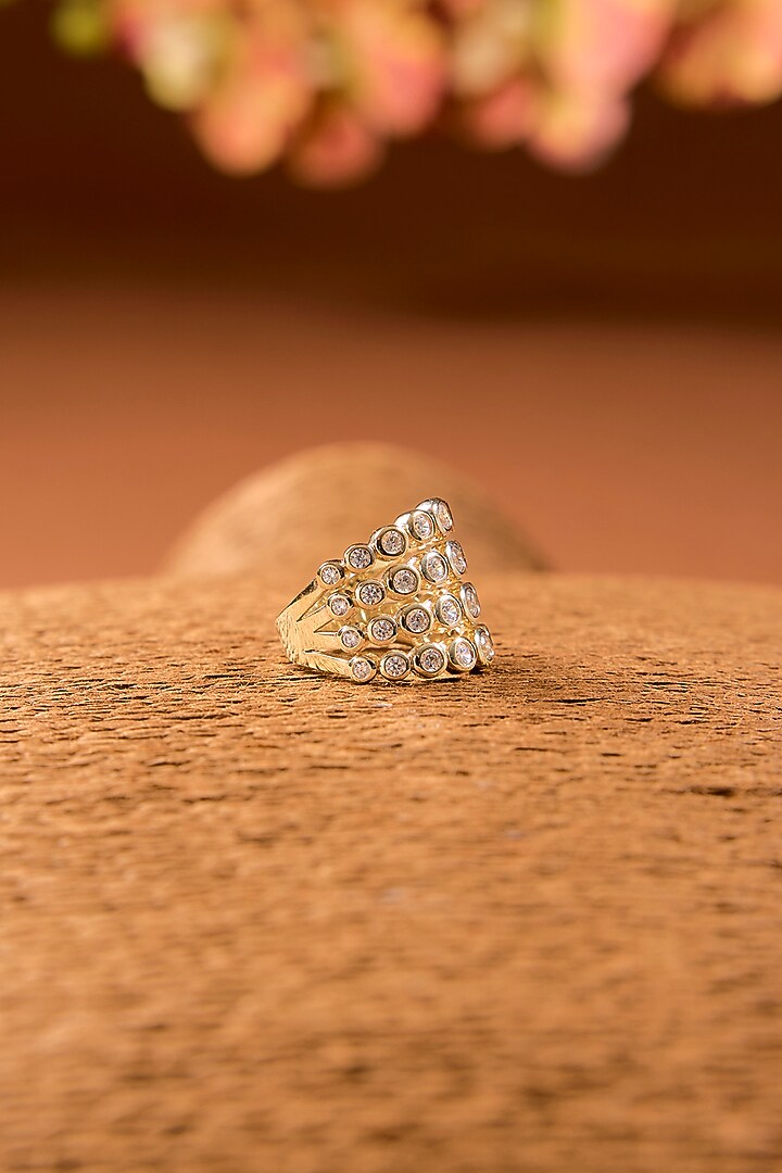 White Finish Zircon Ring In Sterling Silver by STELLA CREATIONS at Pernia's Pop Up Shop