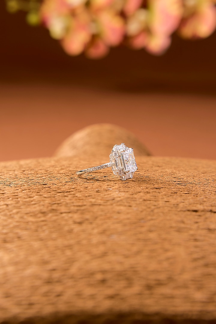 White Finish Zircon Ring In Sterling Silver by STELLA CREATIONS at Pernia's Pop Up Shop