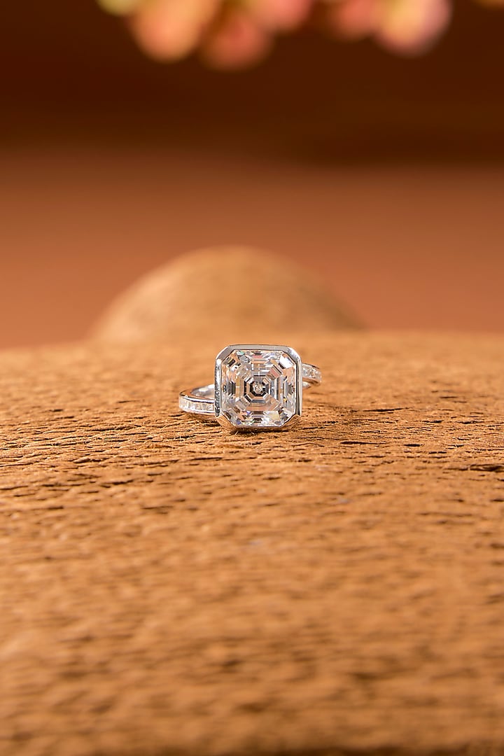 White Finish Zircon Ring In Sterling Silver by STELLA CREATIONS at Pernia's Pop Up Shop