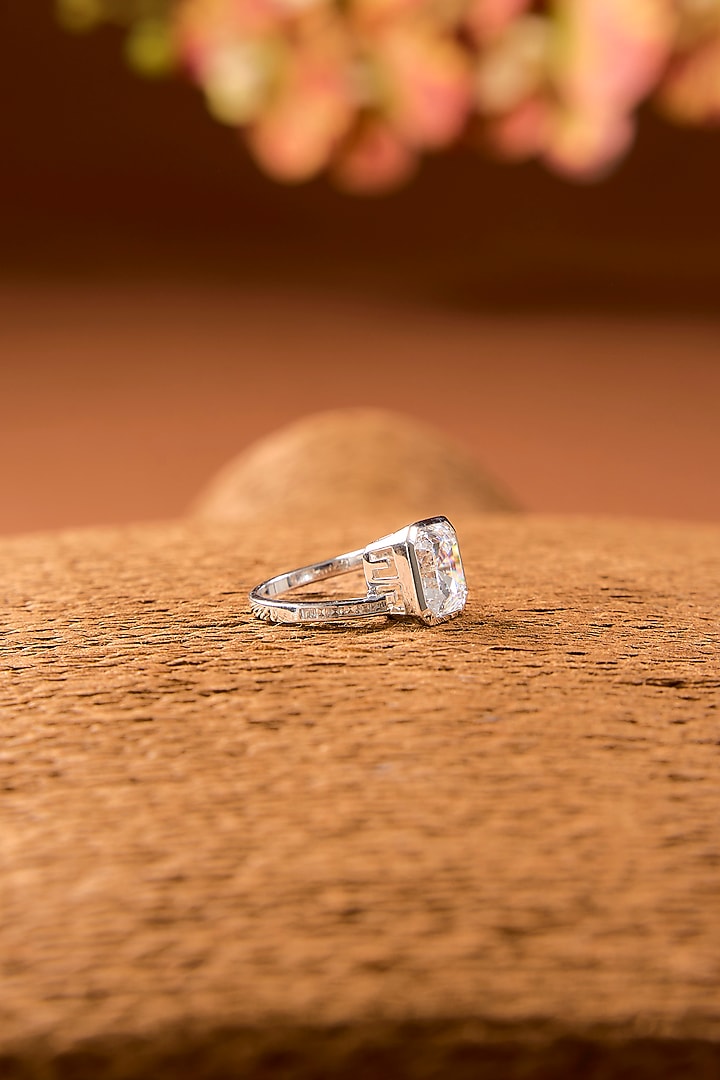 White Finish Zircon Ring In Sterling Silver by STELLA CREATIONS at Pernia's Pop Up Shop