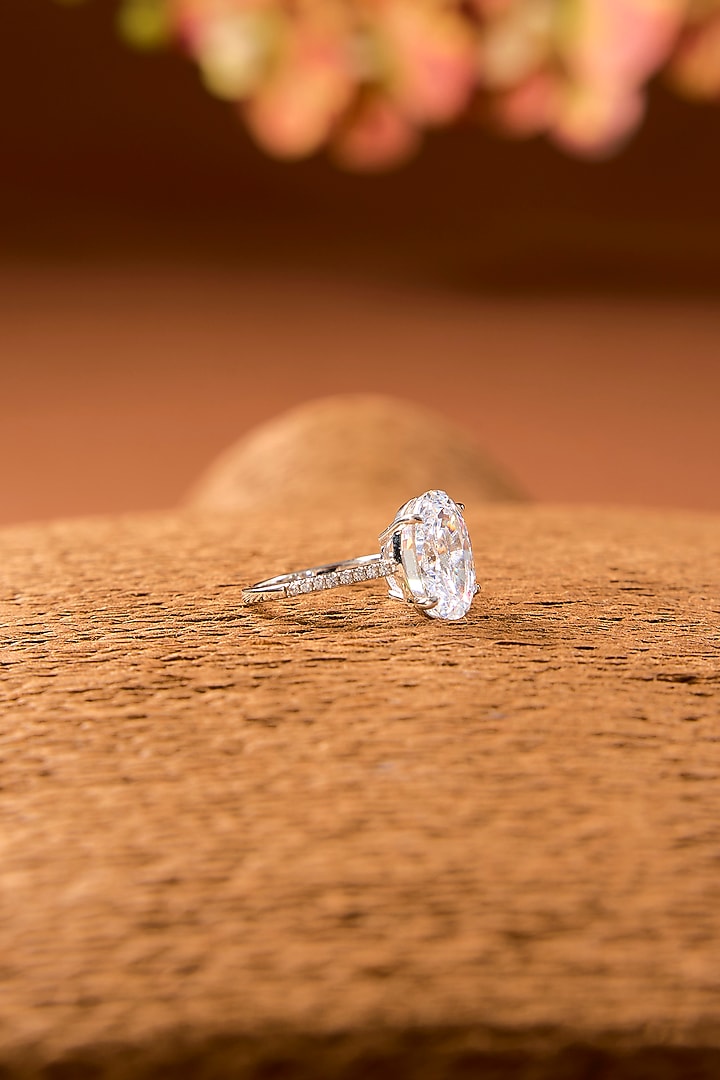 White Finish Zircon Ring In Sterling Silver by STELLA CREATIONS at Pernia's Pop Up Shop