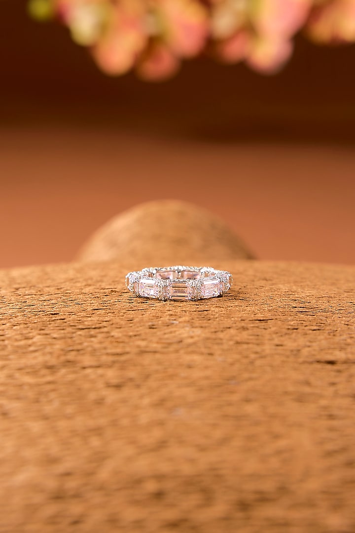 White Finish Zircon & Pink Sapphire Stone Ring In Sterling Silver by STELLA CREATIONS at Pernia's Pop Up Shop