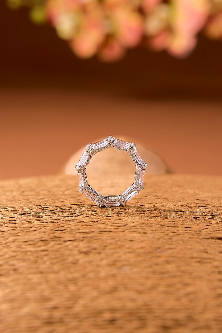 White Finish Zircon & Pink Sapphire Stone Ring In Sterling Silver by STELLA CREATIONS at Pernia's Pop Up Shop