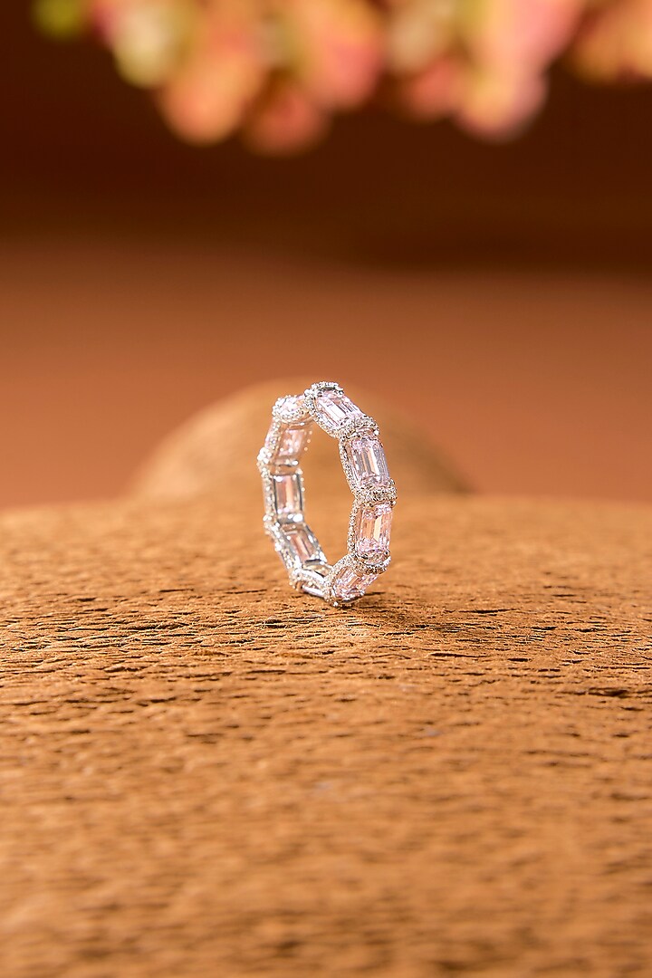 White Finish Zircon & Pink Sapphire Stone Ring In Sterling Silver by STELLA CREATIONS at Pernia's Pop Up Shop
