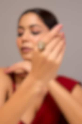 Gold Finish Green Kundan Polki Ring In Sterling Silver by STELLA CREATIONS at Pernia's Pop Up Shop