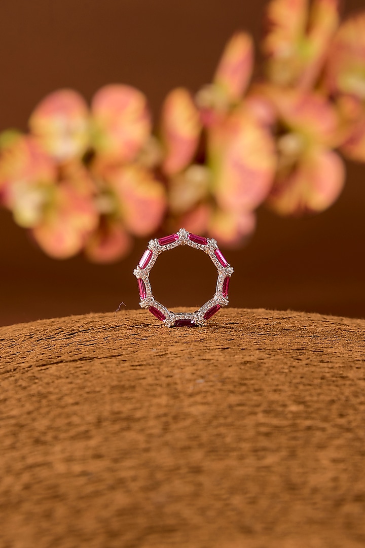 White Finish Zircon & Ruby Stone Ring In Sterling Silver by STELLA CREATIONS at Pernia's Pop Up Shop