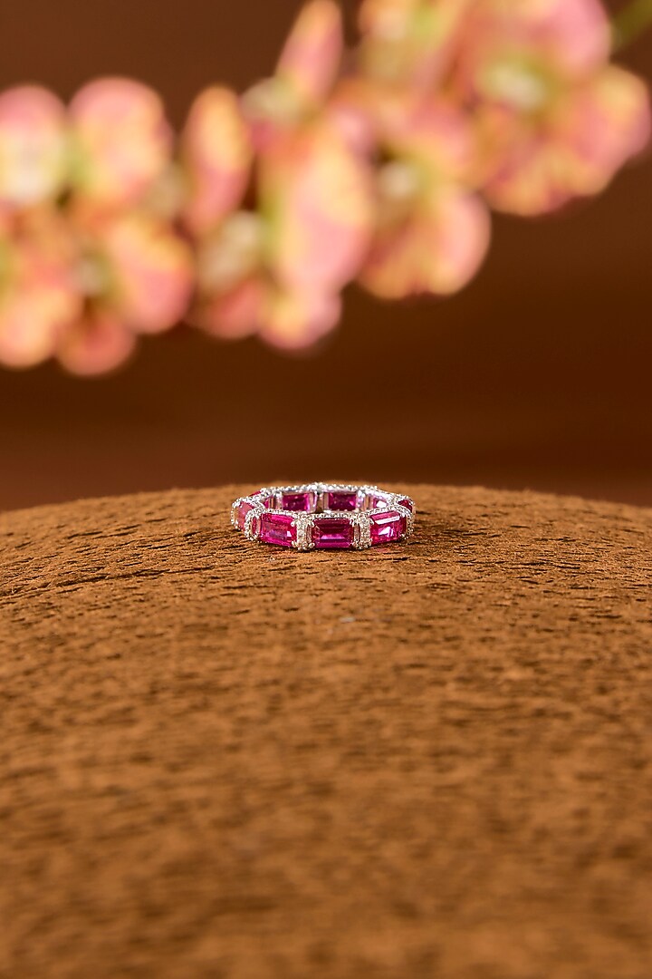 White Finish Zircon & Ruby Stone Ring In Sterling Silver by STELLA CREATIONS at Pernia's Pop Up Shop