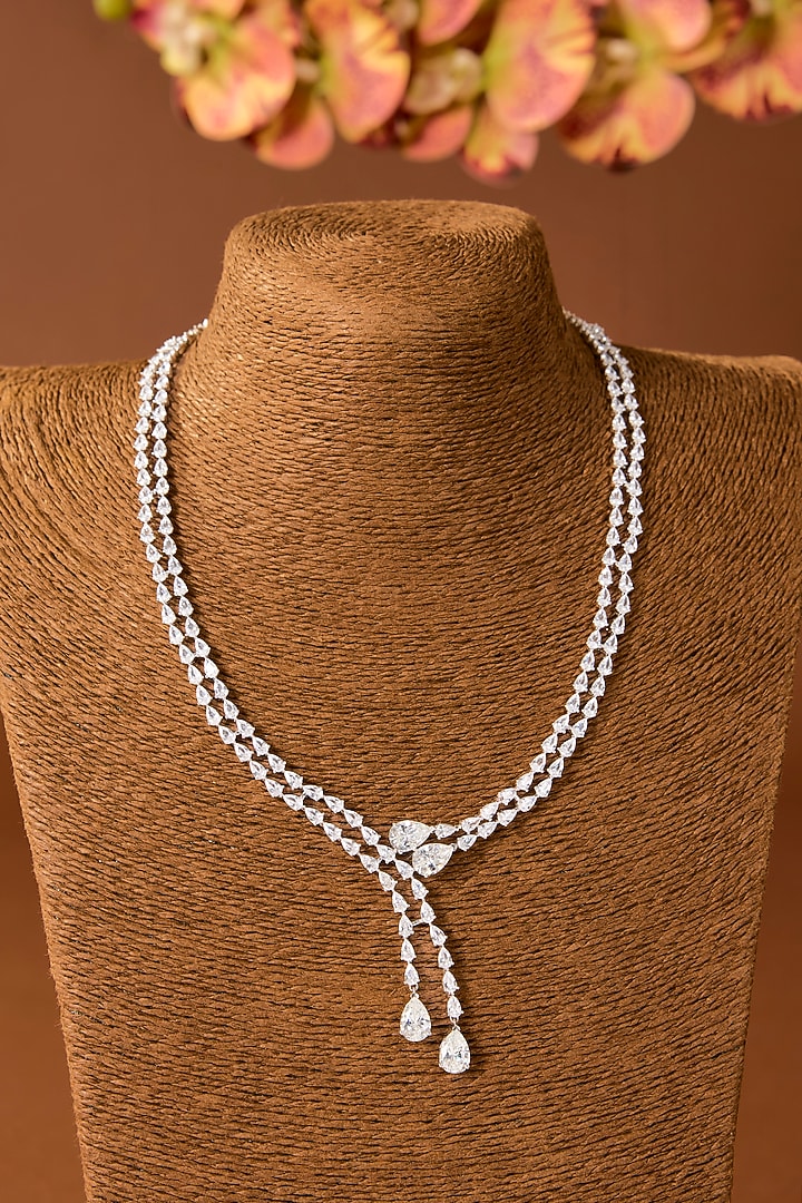 White Finish Zircon Necklace Set In Sterling Silver by STELLA CREATIONS at Pernia's Pop Up Shop
