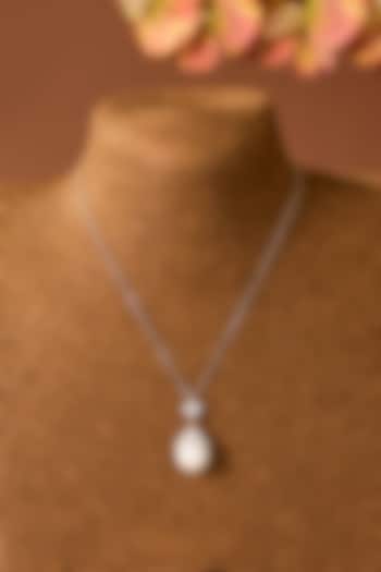 White Finish Pearl Pendant Necklace In Sterling Silver by STELLA CREATIONS at Pernia's Pop Up Shop
