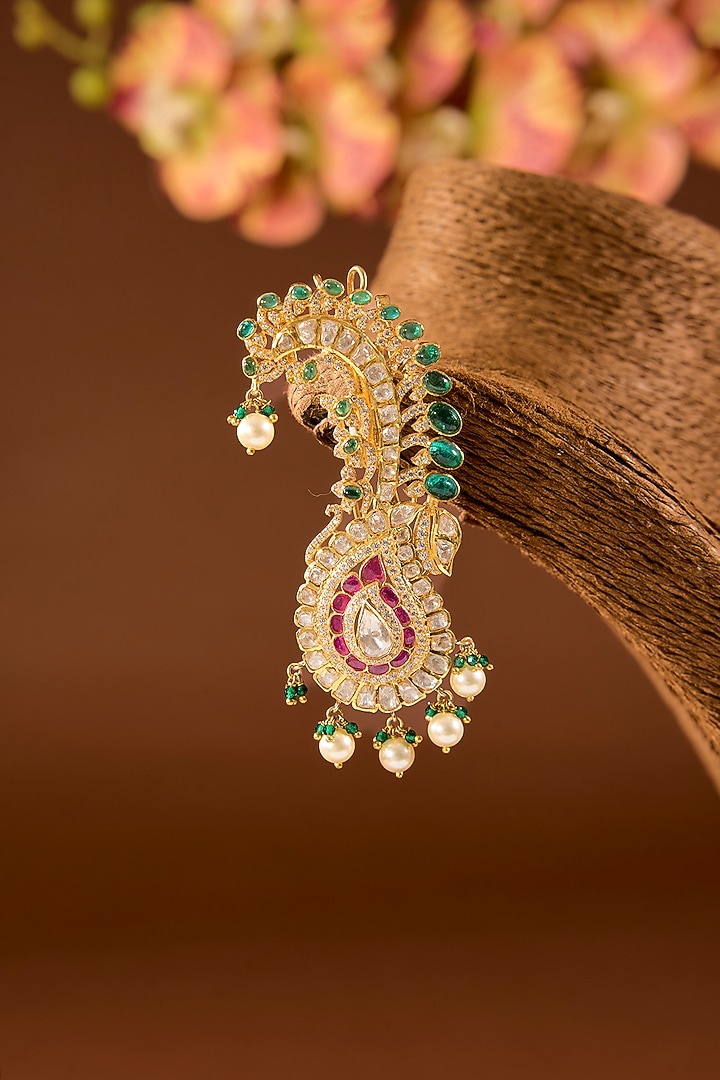 White Finish Green Kundan Polki Pendant Necklace In Sterling Silver by STELLA CREATIONS at Pernia's Pop Up Shop