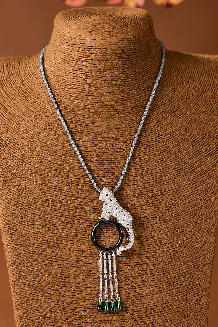 White Finish Zircon Pendant Necklace In Sterling Silver by STELLA CREATIONS at Pernia's Pop Up Shop