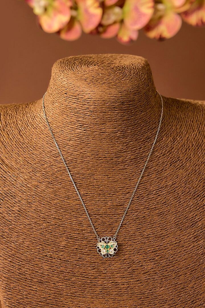 Black Rhodium Finish Zircon & Yellow Stone Pendant Necklace In Sterling Silver by STELLA CREATIONS at Pernia's Pop Up Shop