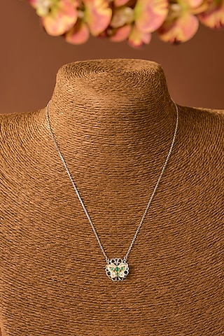 Black Rhodium Finish Zircon & Yellow Stone Pendant Necklace In Sterling Silver by STELLA CREATIONS