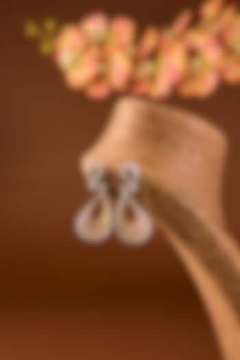 Gold Finish Zircon Dangler Earrings In Sterling Silver by STELLA CREATIONS at Pernia's Pop Up Shop