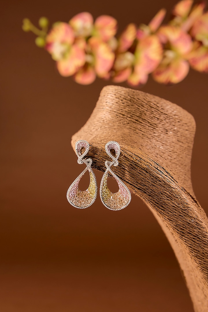 Gold Finish Zircon Dangler Earrings In Sterling Silver by STELLA CREATIONS at Pernia's Pop Up Shop
