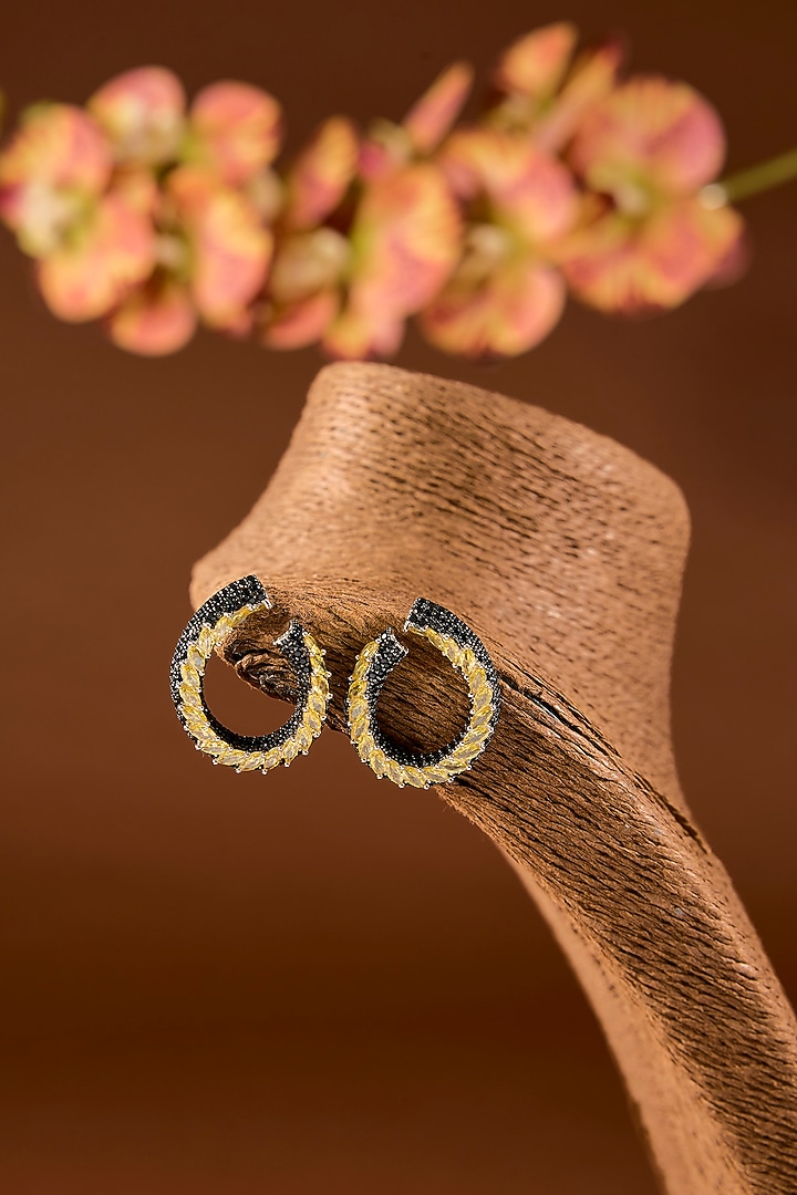 Black Rhodium Finish Zircon & Blue Stone Stud Earrings In Sterling Silver by STELLA CREATIONS at Pernia's Pop Up Shop