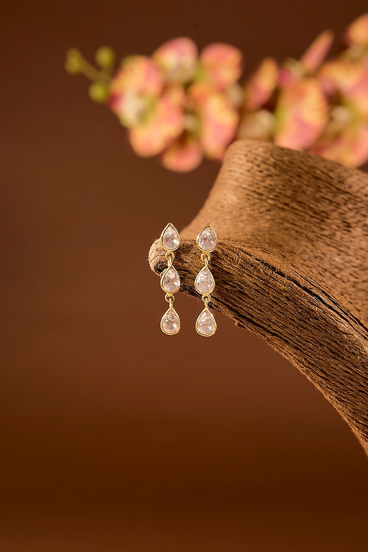 Gold Finish Kundan Polki Dangler Earrings In Sterling Silver by STELLA CREATIONS at Pernia's Pop Up Shop