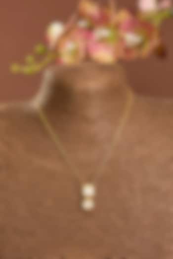 Yellow Gold Finish Moissanite Polki Pendant Chain Necklace In Sterling Silver by STELLA CREATIONS at Pernia's Pop Up Shop