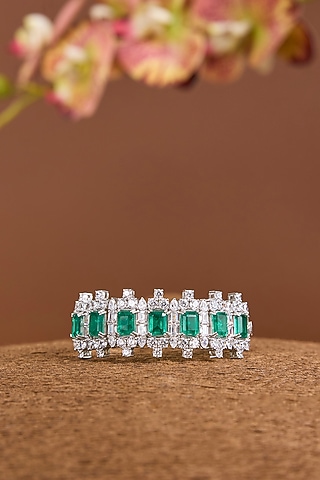 White Gold Finish Eurostar SwarovskI & Emerald Stone Openable Bracelet In Sterling Silver by STELLA CREATIONS