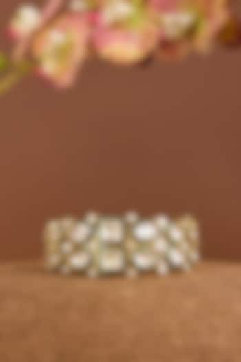 Yellow Gold Finish Moissanite Polki Openable Bracelet In Sterling Silver by STELLA CREATIONS at Pernia's Pop Up Shop