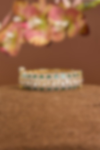 Yellow Gold Finish Moissanite Polki & Emerald Stone Openable Bangle In Sterling Silver by STELLA CREATIONS at Pernia's Pop Up Shop