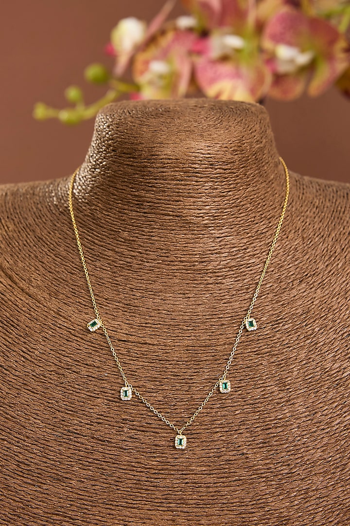 Yellow Gold Finish Eurostar Swarovski & Emerald Stone Pendant Chain Necklace In Sterling Silver by STELLA CREATIONS at Pernia's Pop Up Shop