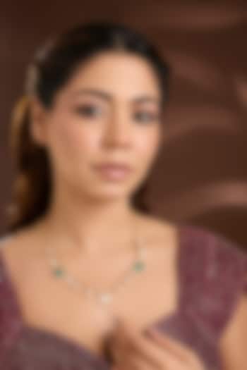 Yellow Gold Finish Moissanite Polki & Emerald Stone Pendant Chain Necklace In Sterling Silver by STELLA CREATIONS at Pernia's Pop Up Shop