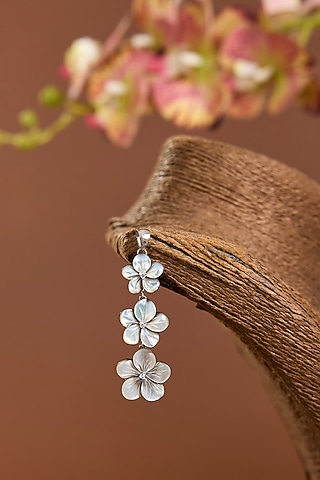 White Gold Finish Eurostar Swarovski & Mother Of Pearl Pendant In Sterling Silver by STELLA CREATIONS