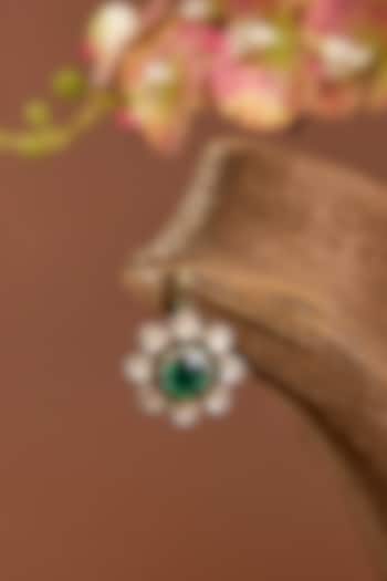 Yellow Gold Finish Moissanite Polki & Emerald Stone Pendant In Sterling Silver by STELLA CREATIONS at Pernia's Pop Up Shop
