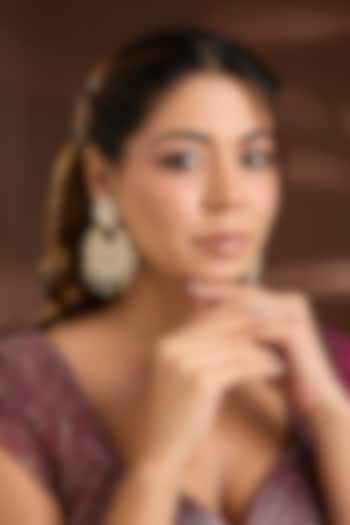 Yellow Gold Finish Moissanite Polki & Shell Pearl Chandbali Earrings In Sterling Silver by STELLA CREATIONS at Pernia's Pop Up Shop